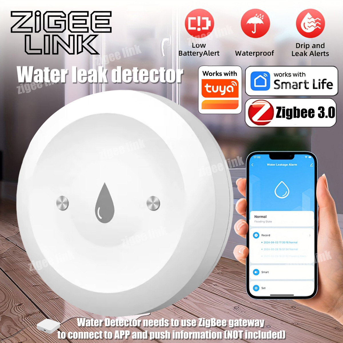Zigbee Gateway - Sensor Air ZigBee 3.0 Detektor Kebocoran