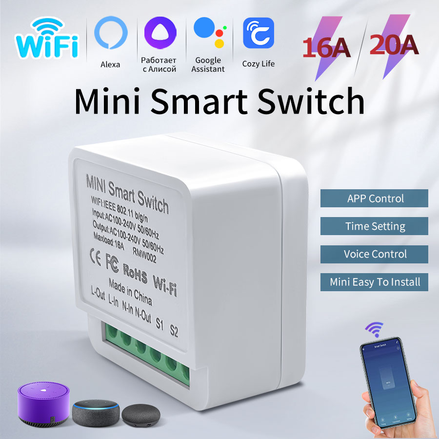 Smart Home Miniature - 16A/20A modul sakelar pintar Mini WiFi
